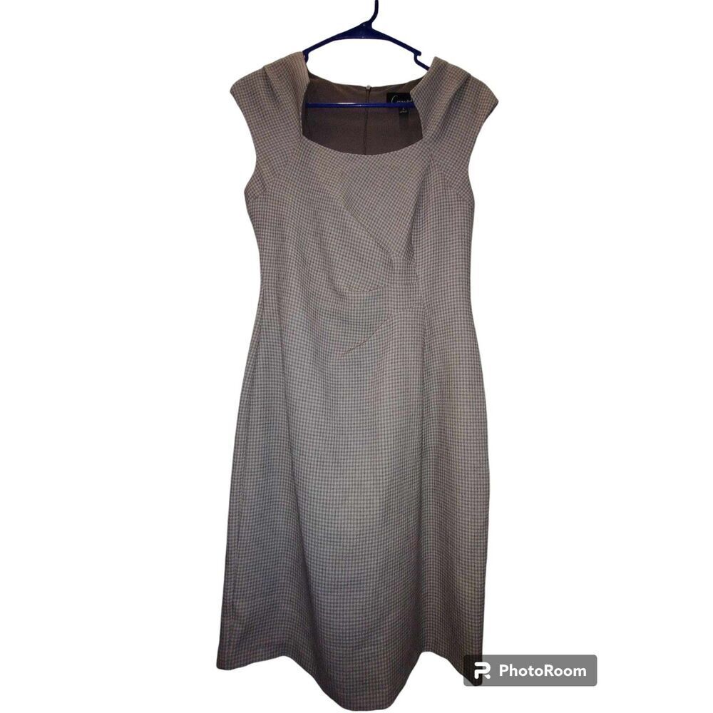 Connected Apparel gray checkered squared neckline semi formal dress